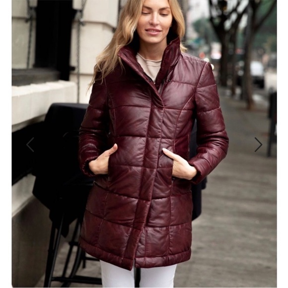 Mauritius Coat Lya Puffer In Leather Oxblood Red
